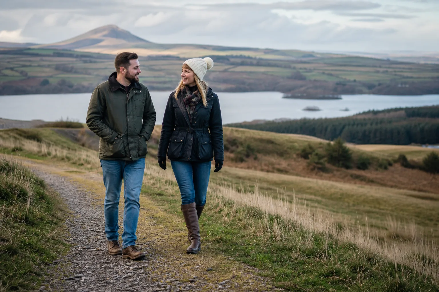 Two people talking over coffee in County Tyrone