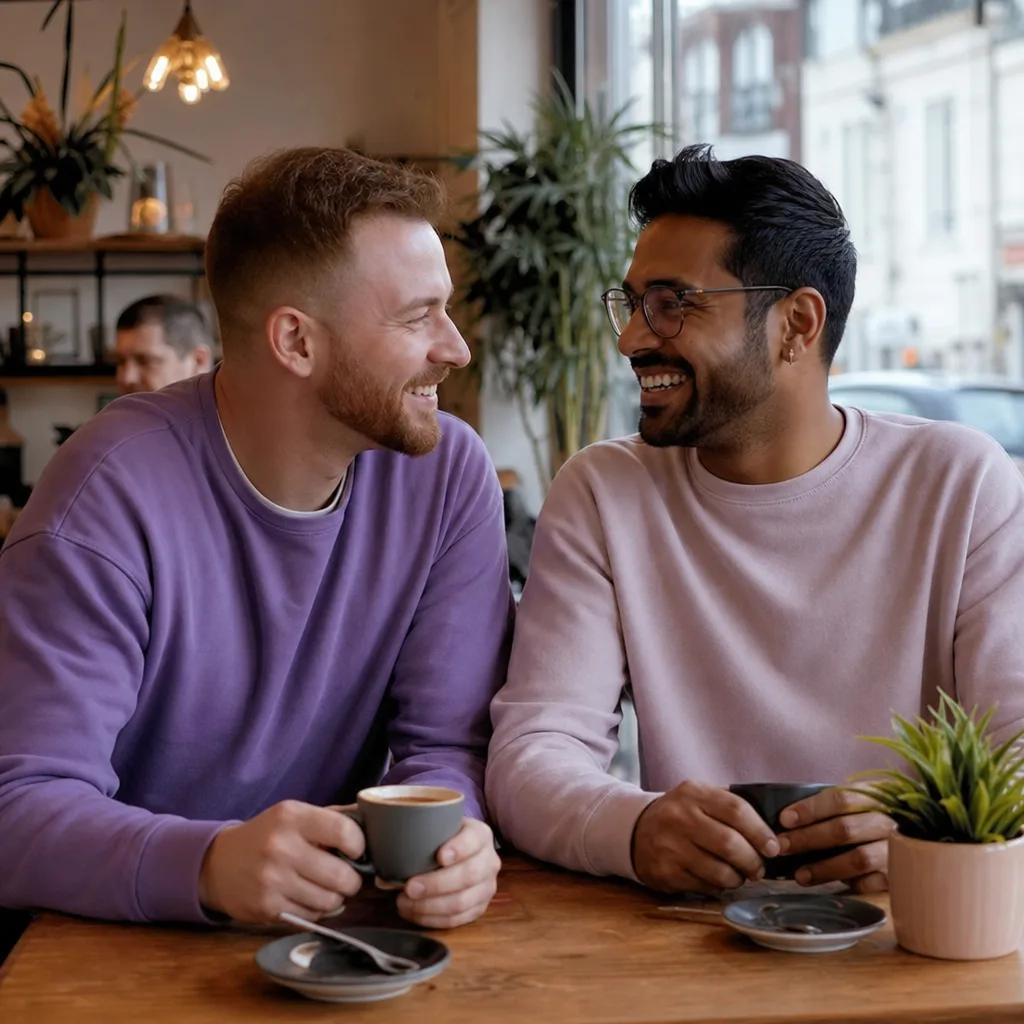 Two gay men walking together through Central Park in Scunthorpe