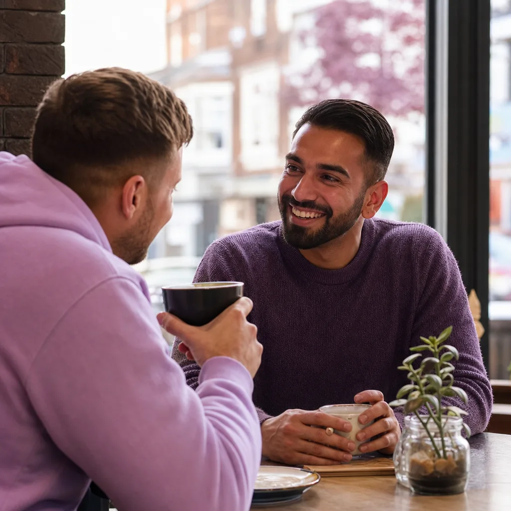 Two men meeting for a daytime date near the 20-21 Visual Arts Centre
